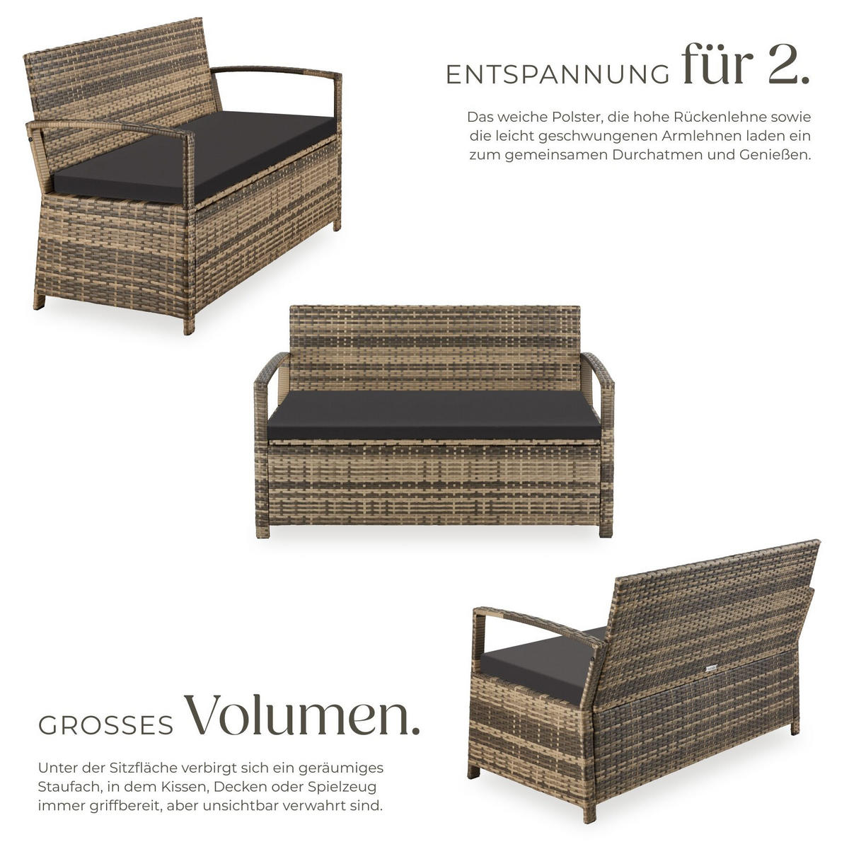 RATTAN-GARTENBANK Vecchia, 128 x 56 x 77,5 cm, inklusive Schutzhülle, natur - Naturfarben, Kunststoff (128/77.5/56cm) - tectake