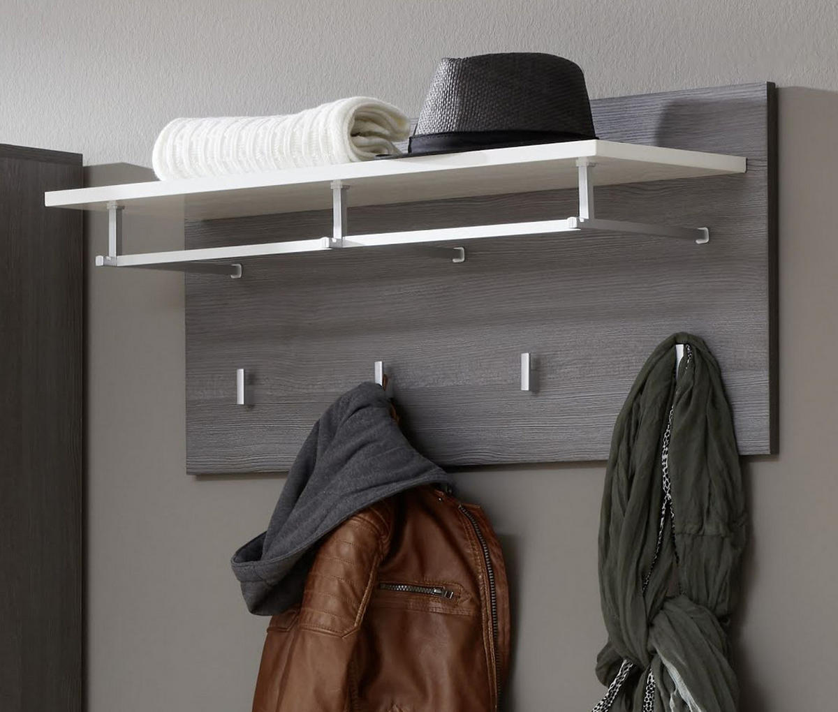 GARDEROBENPANEEL Hochglanz weiß, Sardegna grau, Wandgarderobe 80 x 40 cm - Weiß Hochglanz/Grau, Holzwerkstoff (80/40/28cm) - Top.Furn