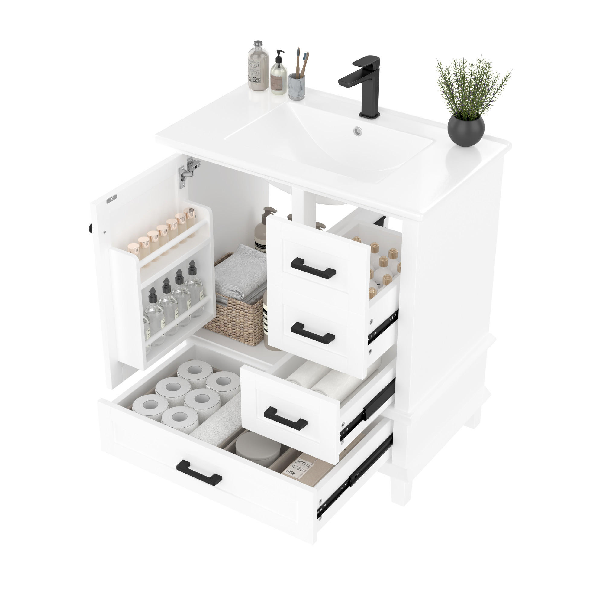 WASCHTISCHKOMBI 76/46/83,5 cm Weiß aus MDF und Keramik mit integriertem Keramikbecken - Weiß, Holzwerkstoff (76/83.5/46cm) - OKMYHOME