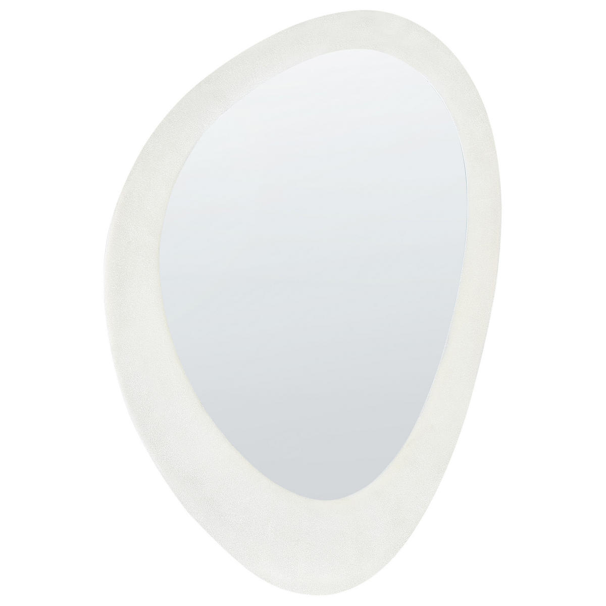 WANDSPIEGEL Samtstoff weiß oval 60/90 cm Audes - Weiß, Textil (60/90/4cm) - Beliani