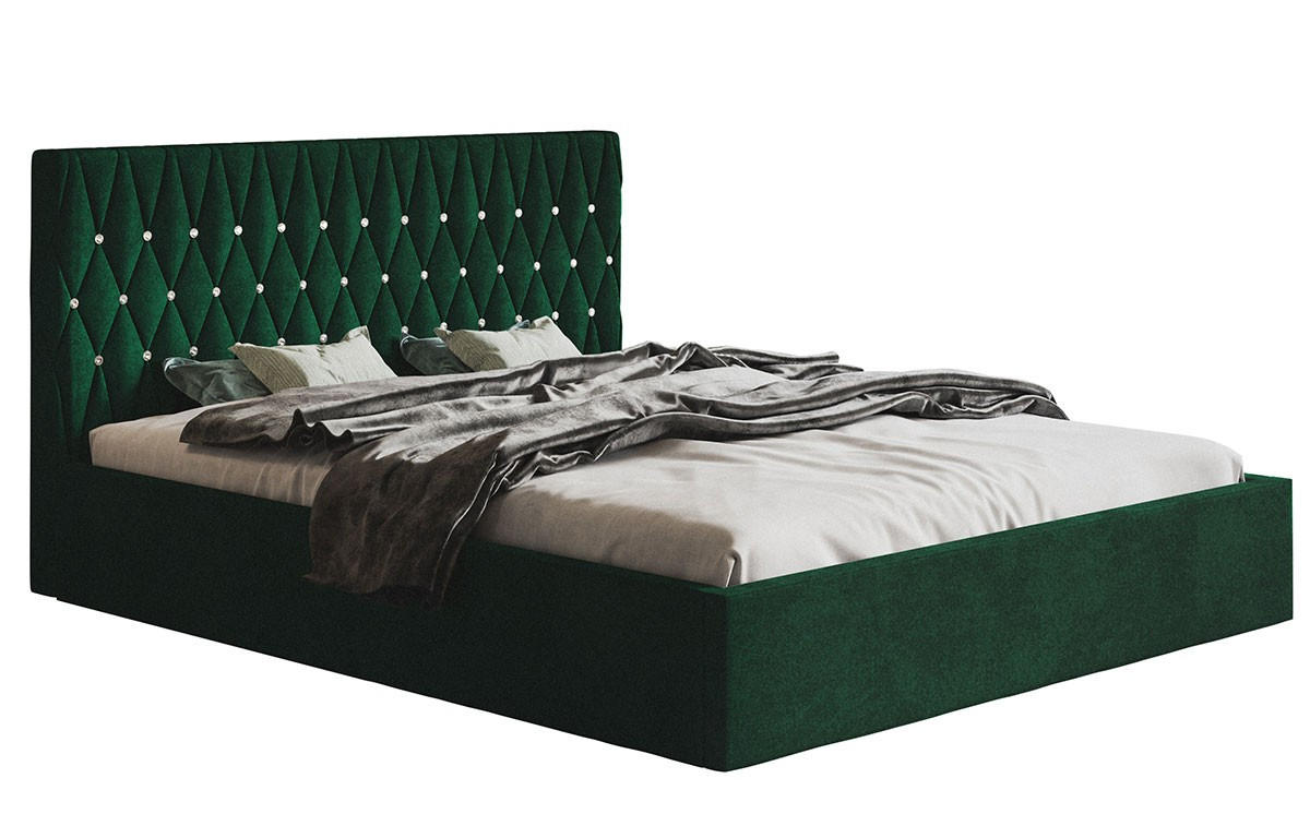 BETT Einzelbett Butelkowa Zieleń OLDO 3 Knöpfe Kristalle 120x200 cm - Grün, Textil (120/200cm) - Sepro Meble
