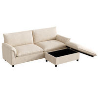 SOFA Beige U-Form Cloud Modular Deep Seat 216cm Hocker - Beige, Textil (77/82/216cm) - FLIEKS