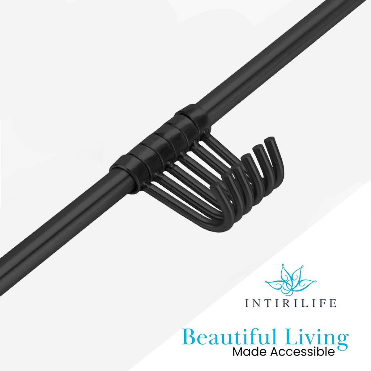 KÜCHEN HAKENLEISTE mit 7 Haken - Schwarz, Metall (3.4/2.2/35.8cm) - Intirilife