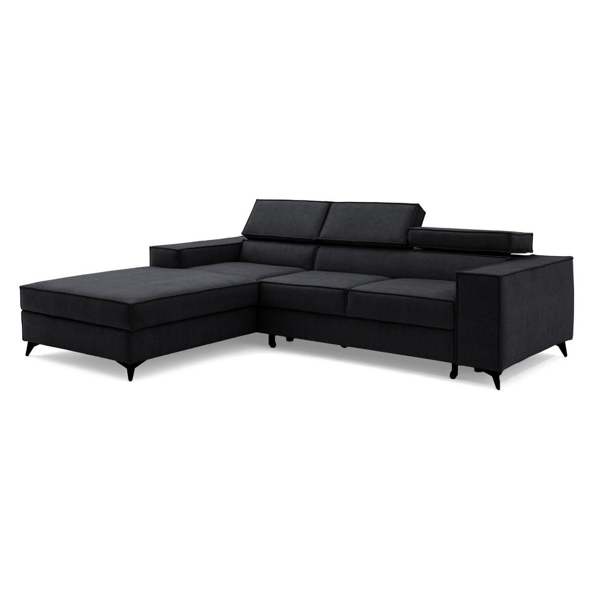 ECKSOFA PURE S Links mit Schlaffunktion 127x215 Velours Graphit - Graphitfarben/Schwarz, Holz/Textil (281/204cm) - Muffo