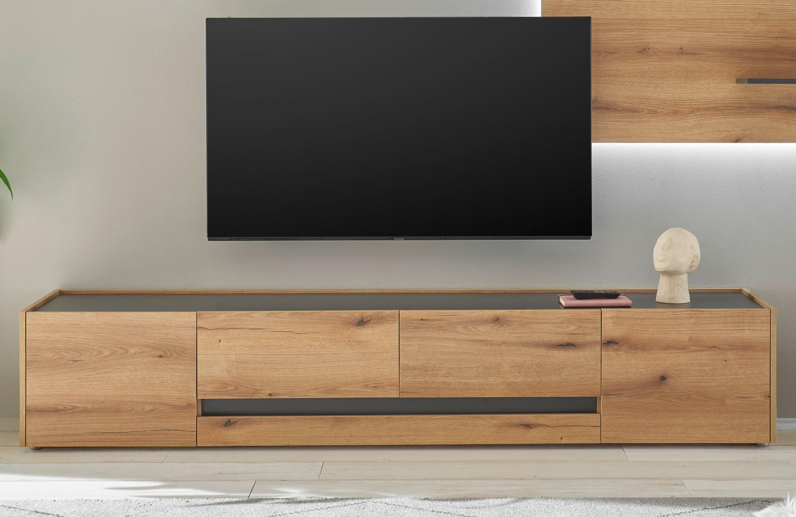 TV-LOWBOARD Eiche Evoke, grau 220 cm, Flat-TV Board XXL - Eichefarben/Schwarz, Holz/Holzwerkstoff (220/40/45cm) - Furn.Design