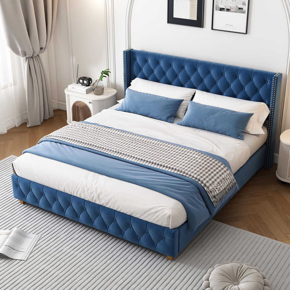 BETT mit Lattenrost 160x200 cm Samt Blau - Blau, Metall (160/200cm) - Beauniv