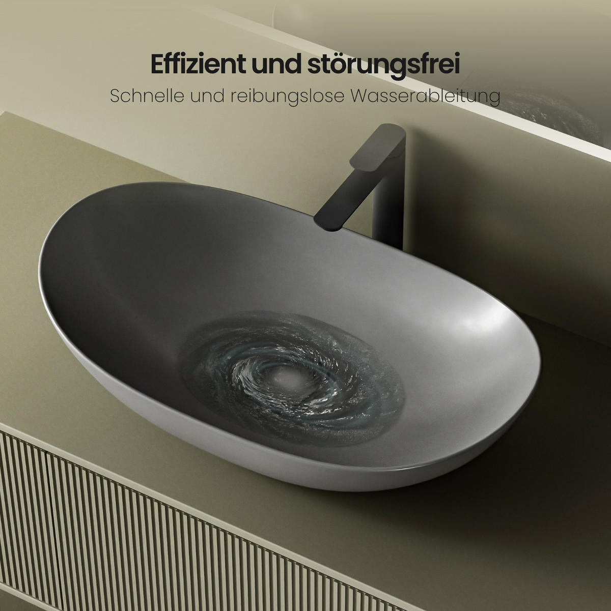WASCHBECKEN Oval Keramik Mattgrau 61.5 /36/15.5 cm - Grau, Keramik (36/15.5/61.5cm) - EMKE
