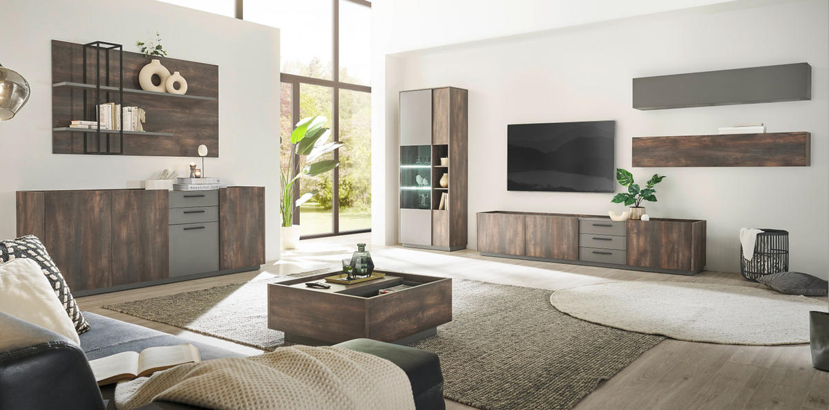 ESSTISCH Thermo Eiche Metall schwarz Küchentisch 160 x 81 cm - Eichefarben/Schwarz, Holzwerkstoff (160/81/77cm) - Furn.Design