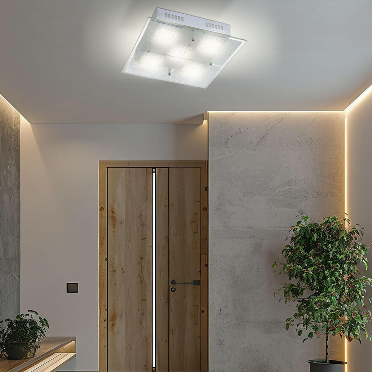 LED DECKENLEUCHTE Metall Chrom Silber - Silberfarben, Glas (28/28/6.2cm) - Globo Lighting