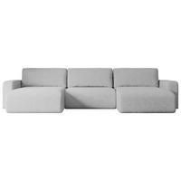 WOHNLANDSCHAFT mit Schlaffunktion und Bettkasten KLEEA-U - 347x143x83 cm Hellgrau Bouclé - Hellgrau/Schwarz, Holzwerkstoff/Kunststoff (347/83/143cm) - ALTDECOR
