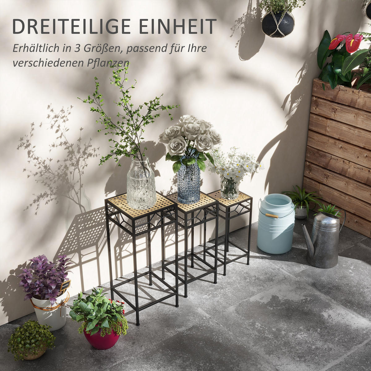 PFLANZENSTÄNDER, Metall, Gold - Goldfarben, Metall (28/28/66cm) - Outsunny