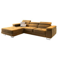 ECKSOFA ELMA L-S Gelb Velours-Stoff mit Schlaffunktion - Gelb, Holz (280/205cm) - MASSENO