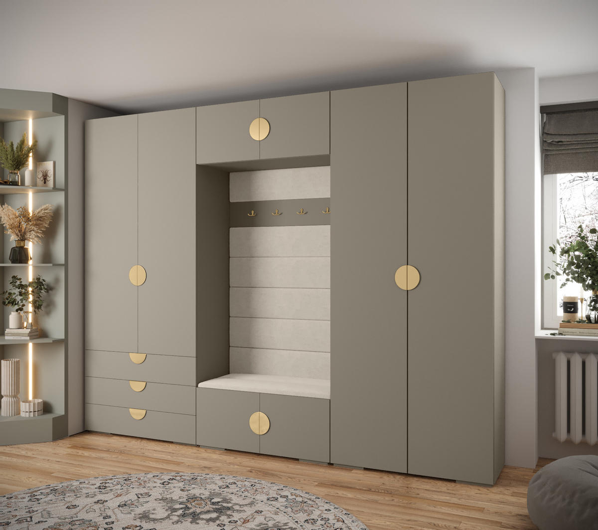 GARDEROBEN-SET 236,7/300/47 - Kaschmir/Goldfarben, Holz/Kunststoff (300/236.7/47cm) - Abiks Möbel