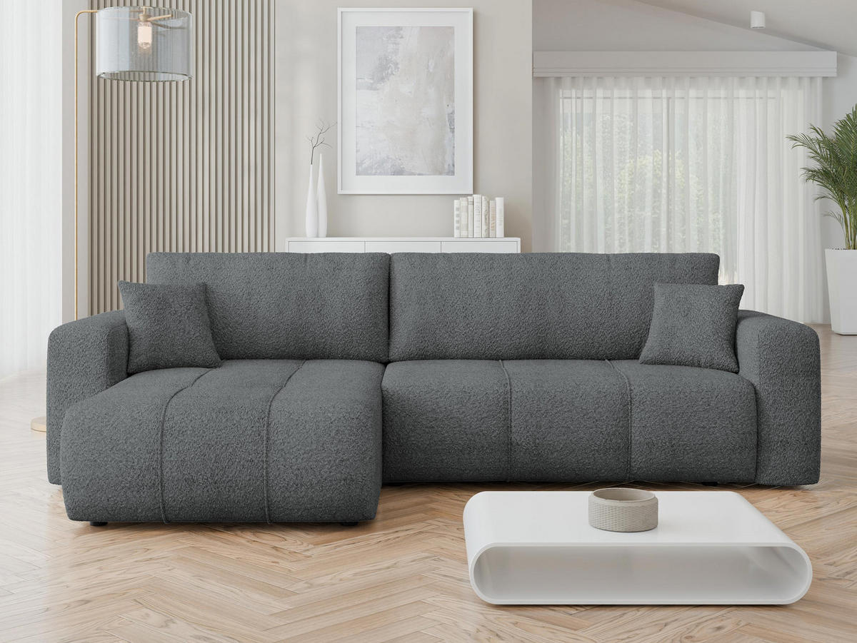 ECKSOFA Furyn Maxi Boucle - Dunkelgrau/Schwarz, Holzwerkstoff/Kunststoff (274/145cm) - MIRJAN24