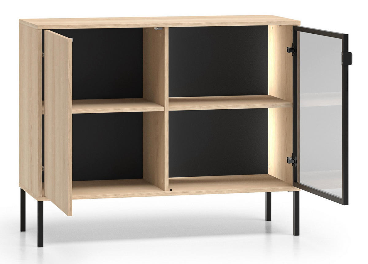 SIDEBOARD Barnee Eichenholzoptik 107 cm - Beige/Schwarz, Holzwerkstoff/Metall (107/86/40cm) - Selsey
