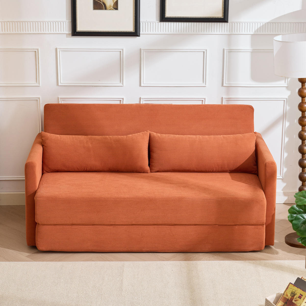 2-SITZER SCHLAFSOFA Cord Orange mit 2 Lendenkissen und 2 Magazintaschen - Orange, Holzwerkstoff/Textil (165/67/212cm) - WISHDOR