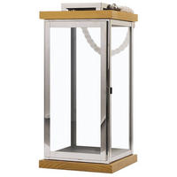 LATERNE Silber Borneo - Silberfarben/Braun, Holz (19/41/19cm) - Beliani