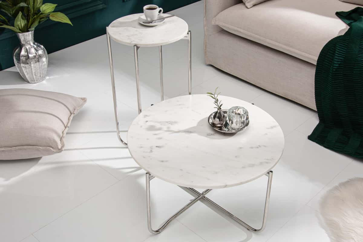 COUCHTISCH NOBLE Marmor rund Weiß 62cm - Weiß, Stein/Metall (62/62/33cm) - riess-ambiente