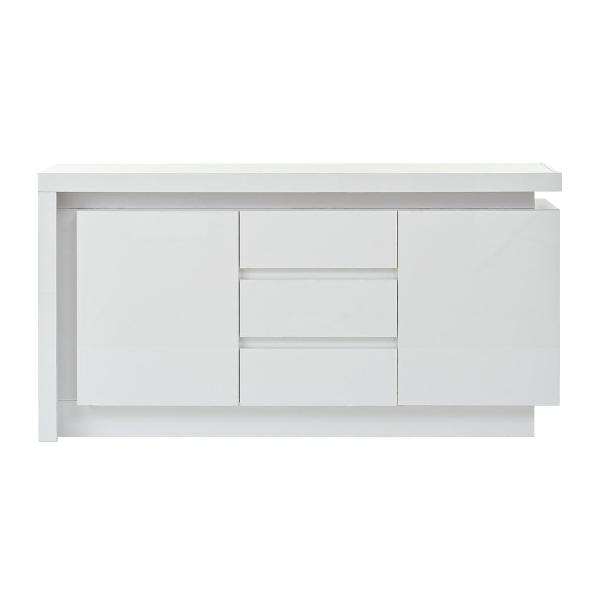 SIDEBOARD Weiß, 140/35/72 cm, aus Spanplatte, mit LED-Beleuchtung und 3 Schubladen - Weiß, Holzwerkstoff/Metall (140/72/35cm) - CHICFURN