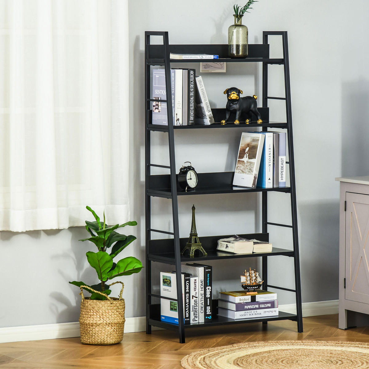 BÜCHERREGAL,GENEIGT 5 Niveaux 70x35x150cm,schwarz - Schwarz, Holzwerkstoff (70/150/35cm) - Vallsero