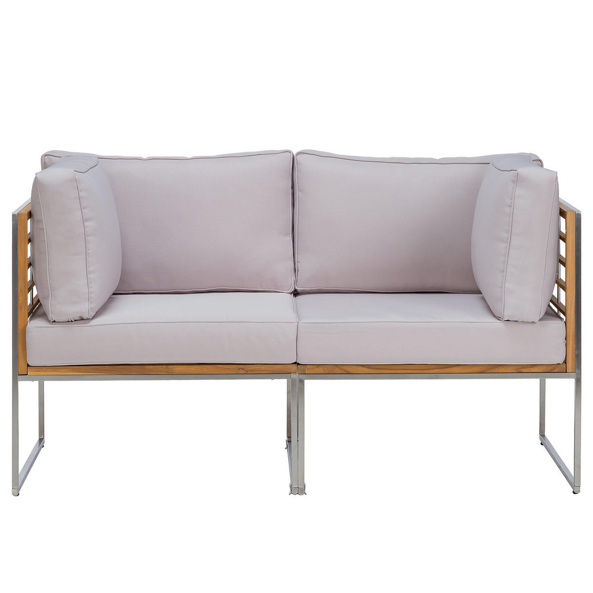 LOUNGESOFA - 2-teilig - Webstoff / Teak massiv - Hellgrau, Holz/Textil (140/74/70cm) - home24