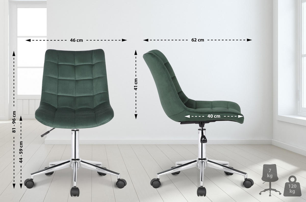 DREHSTUHL Samt grün - Chromfarben/Grün, Textil/Metall (46/81/62cm) - CLP