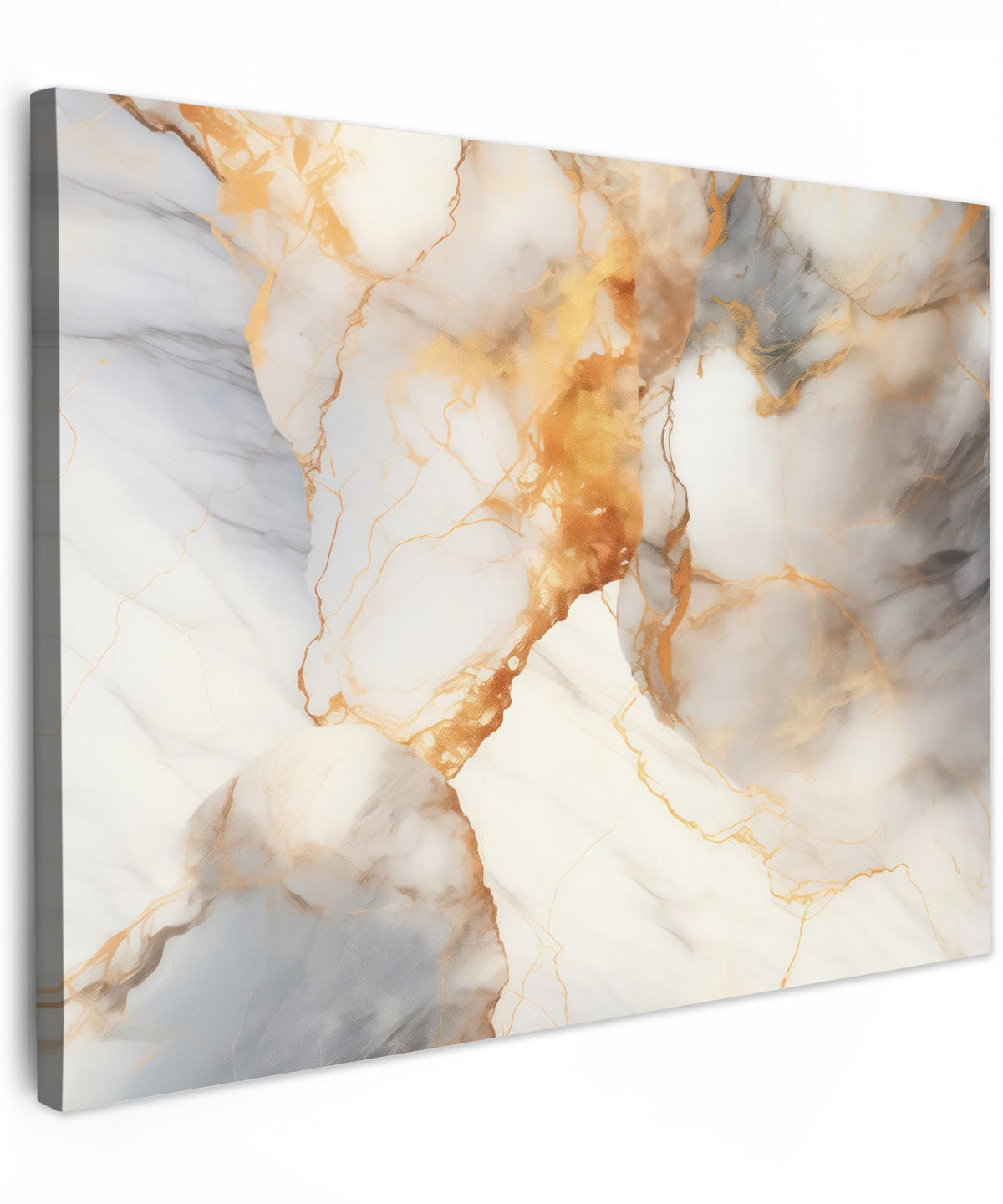LEINWANDBILD Marmor - Grau - Gold Wandbilder 80x60 cm - Weiß, Textil (80/60cm) - MuchoWow