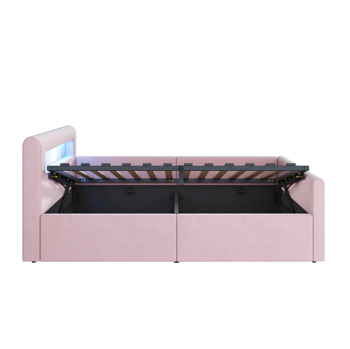 POLSTERBETT mit Stauraum und LED 90x200 cm Samt Rosa - Pink, Metall (90/200cm) - Beauniv