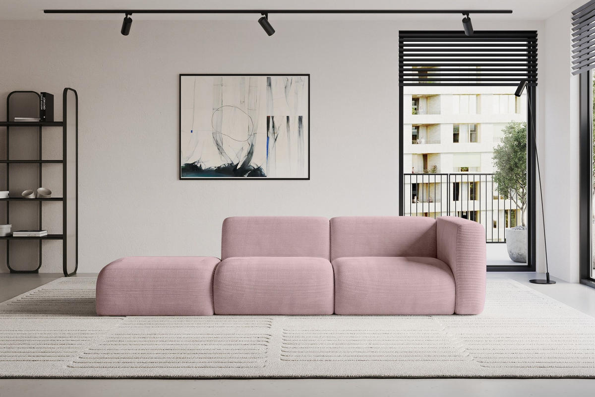 SOFA Ottomane Rechts MIRA-S3 296x89x70 Rosa Cord - Schwarz/Rosa, Holzwerkstoff/Kunststoff (296/70/89cm) - ALTDECOR