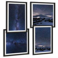 BILDER SET 4er Set - 50x50 cm & 40x60 cm Schwarzer Rahmen - Nachthimmel, Berge, Sterne - Schwarz, Kunststoff (50/50cm) - TULUP