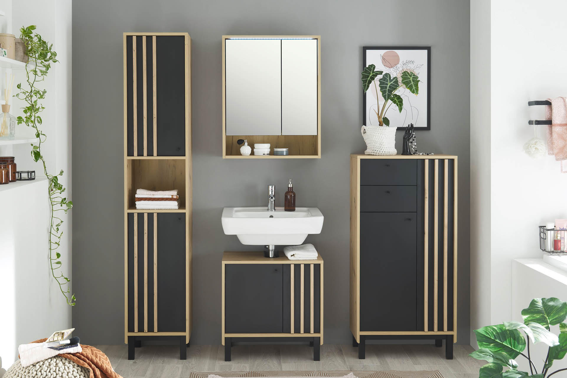 Badezimmer komplett in grau, Serie VOLANO