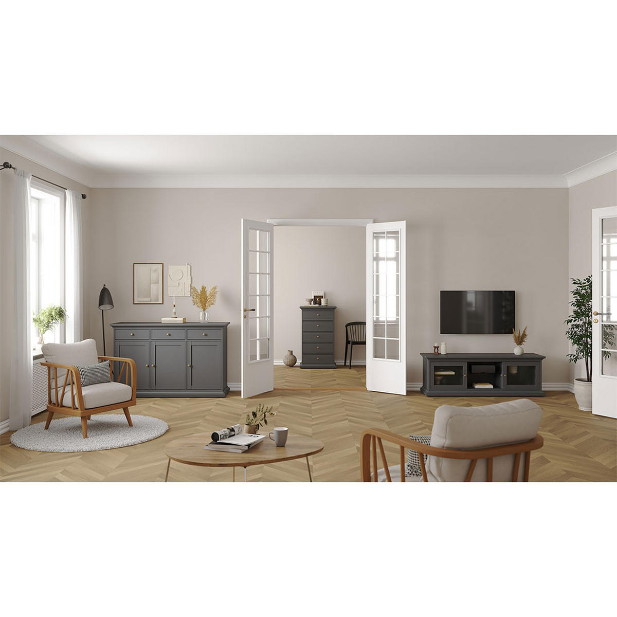 TV-ELEMENT Venedig Dunkelgrau 150/42/51 cm - Dunkelgrau, Holzwerkstoff (150/51/42cm) - ebuy24