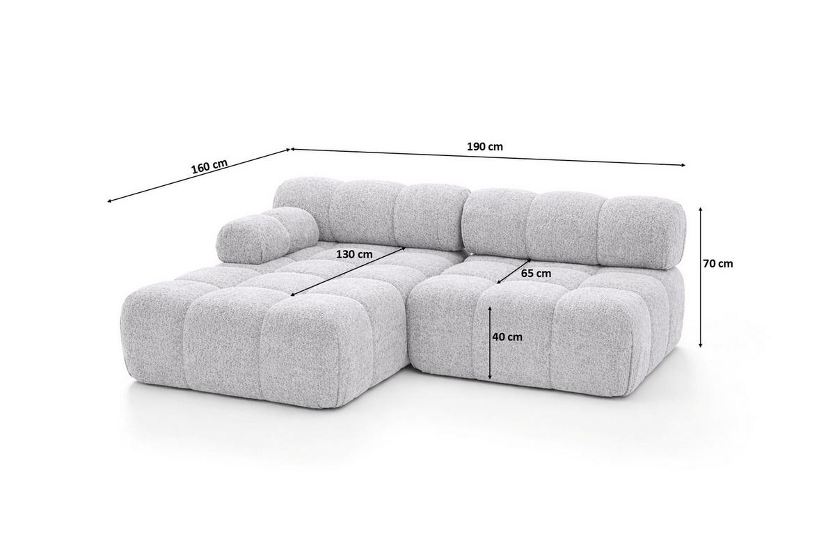 ECKSOFA L-Form Mini II Modular, Bouclé-Stoff Abriamo, Hellgrau, Links, Selia - Hellgrau, Holz (190/160cm) - Kaiser Möbel