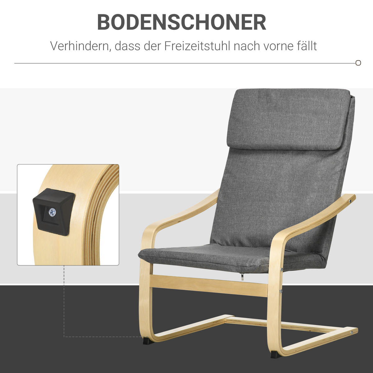 SESSEL mit Kopfstütze und Armlehnen, Bezug in Leinenoptik, Holzgestell, Grau - Dunkelgrau, Kunststoff (80/99/66.5cm) - HOMCOM