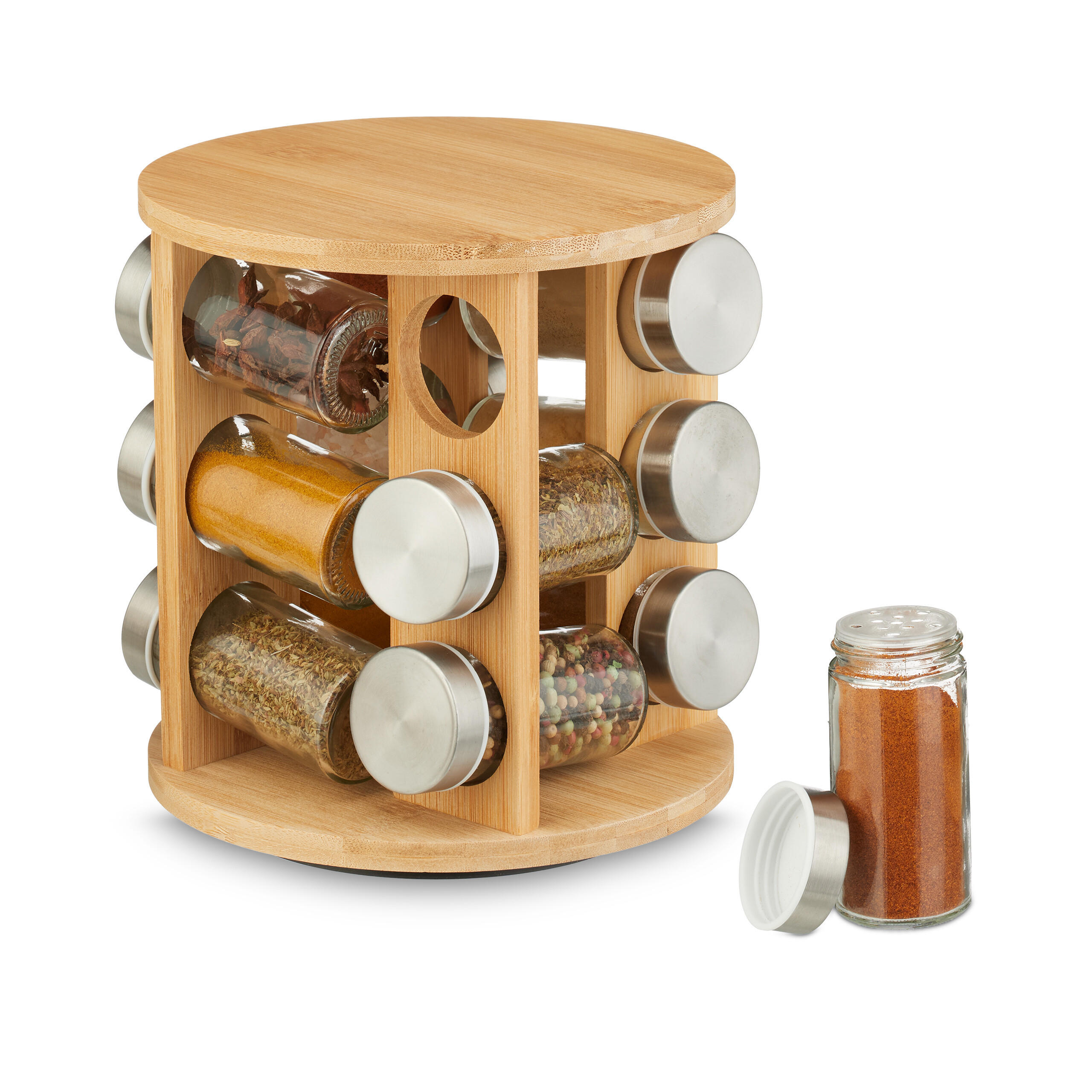 GEWÜRZKARUSSELL - Transparent/Multicolor, Glas/Holz (21/21/21cm) - Relaxdays