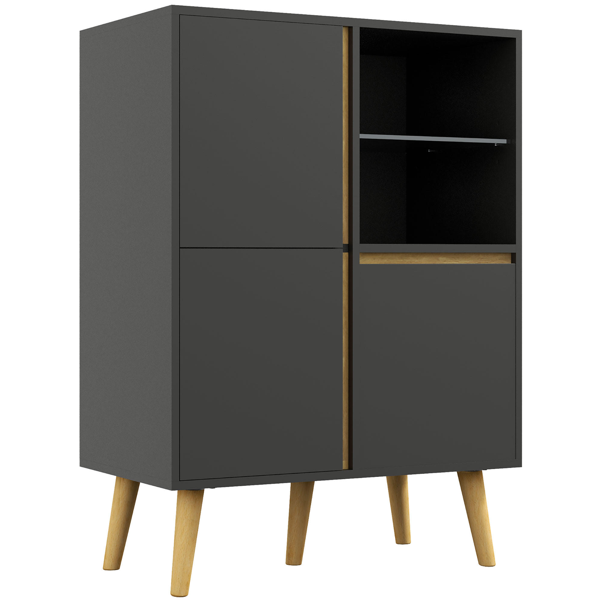 SIDEBOARD DE-11056 Verstellbare Böden & Massivholzfüße Dunkelgrau - Dunkelgrau, Holzwerkstoff (70/96.1/40cm) - ComfortXL