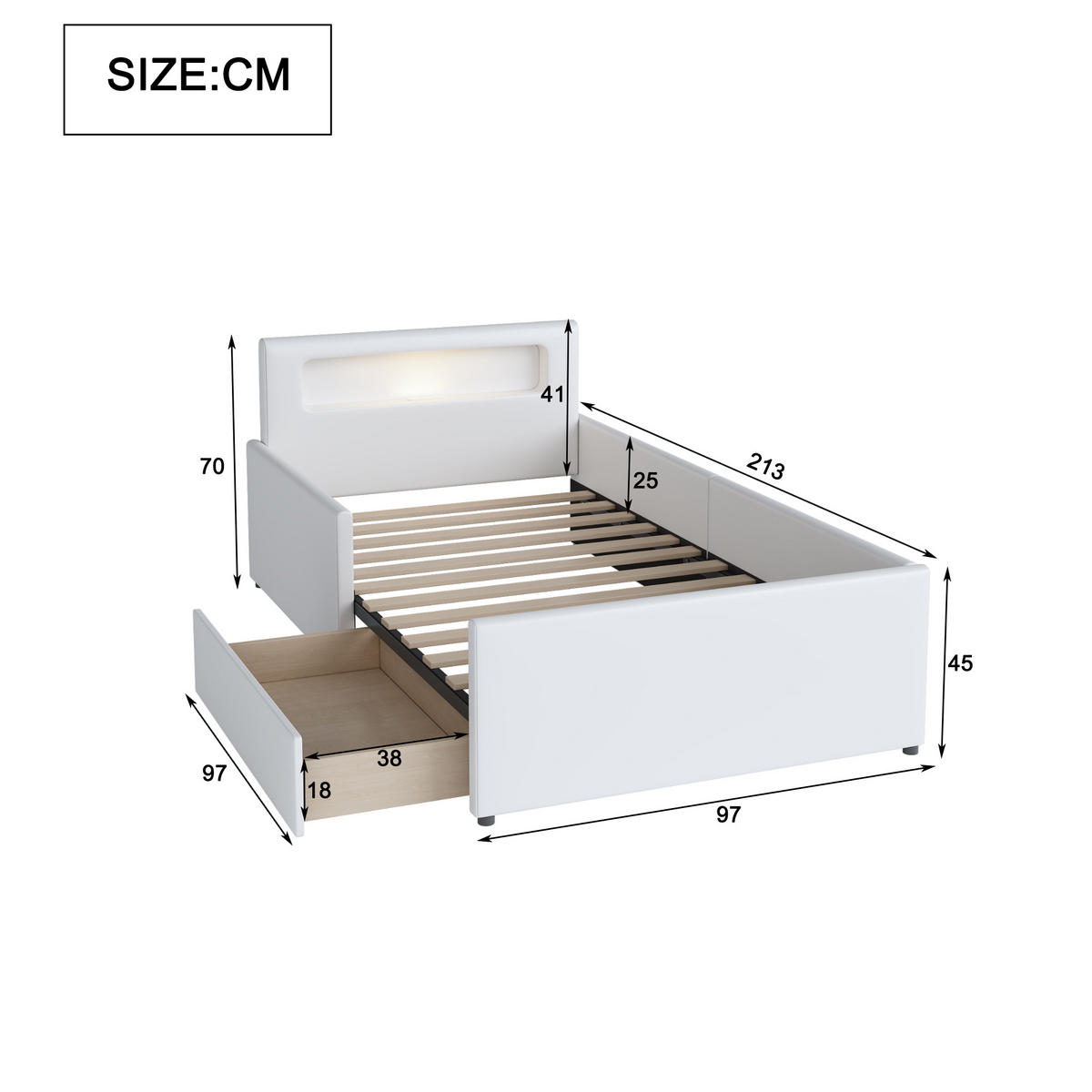POLSTERBETT Kinderbett 90/200 cm weiß mit Nachtlicht und USB-Anschluss - Weiß, Textil (90/200cm) - OKWISH