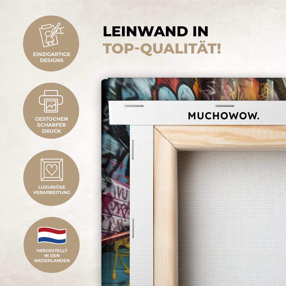 LEINWANDBILD Treppe - Graffiti - Farben - Kunst XXL 150x100 cm - Multicolor, Textil (150/100cm) - MuchoWow