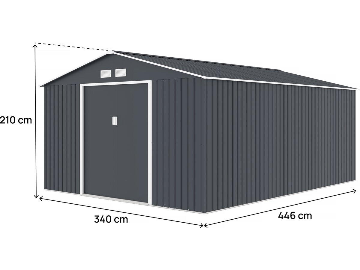 GERÄTESCHUPPEN AUS METALL Vegas Grau - Grau, Metall (446/210/340cm) - Habitat Garten