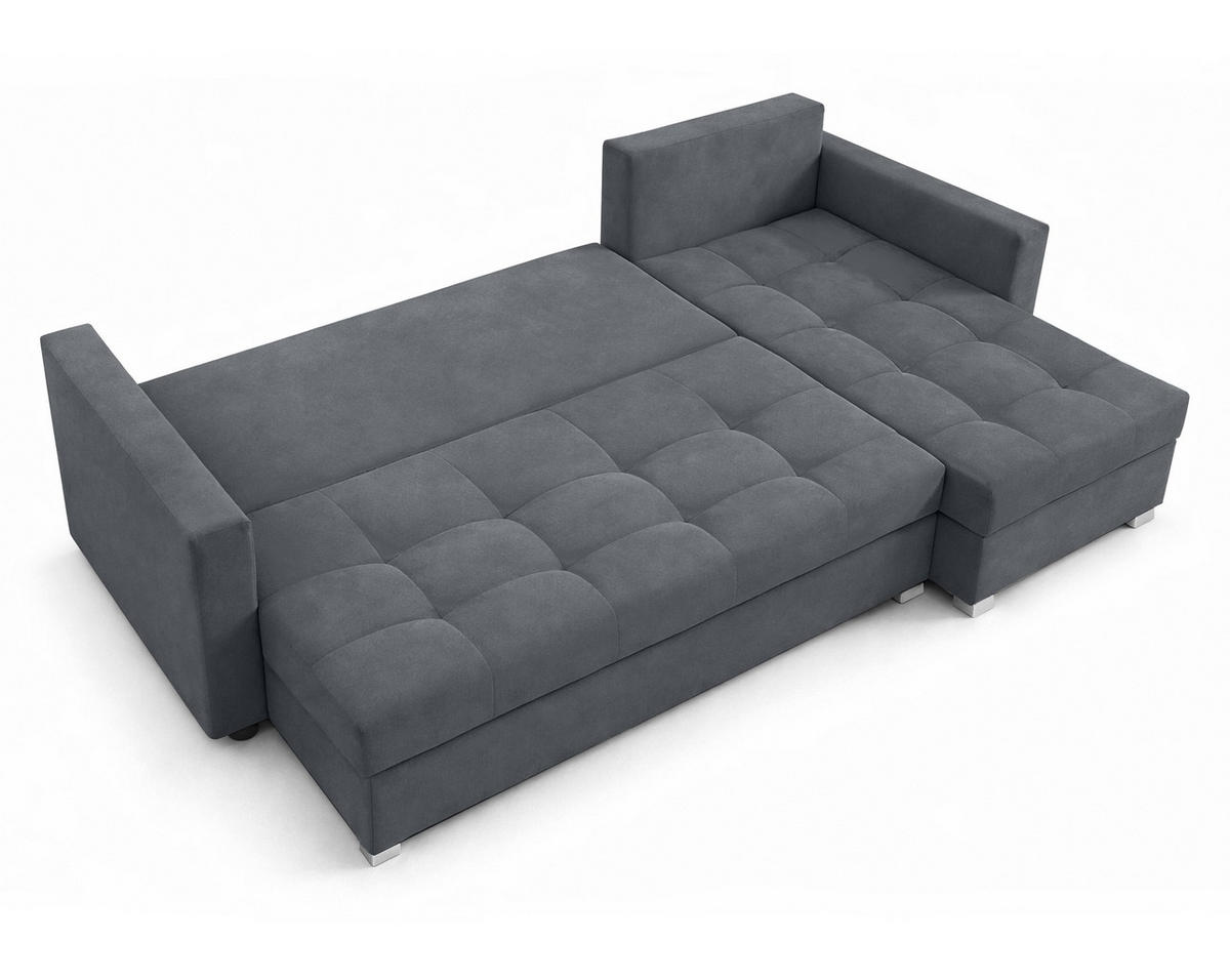 ECKSOFA Universelle L Form Elif Dunkelgrau 220/140/85 cm stilvolle mit Schlaffunktion - Dunkelgrau/Silberfarben, Kunststoff/Textil (220/140cm) - AX Living