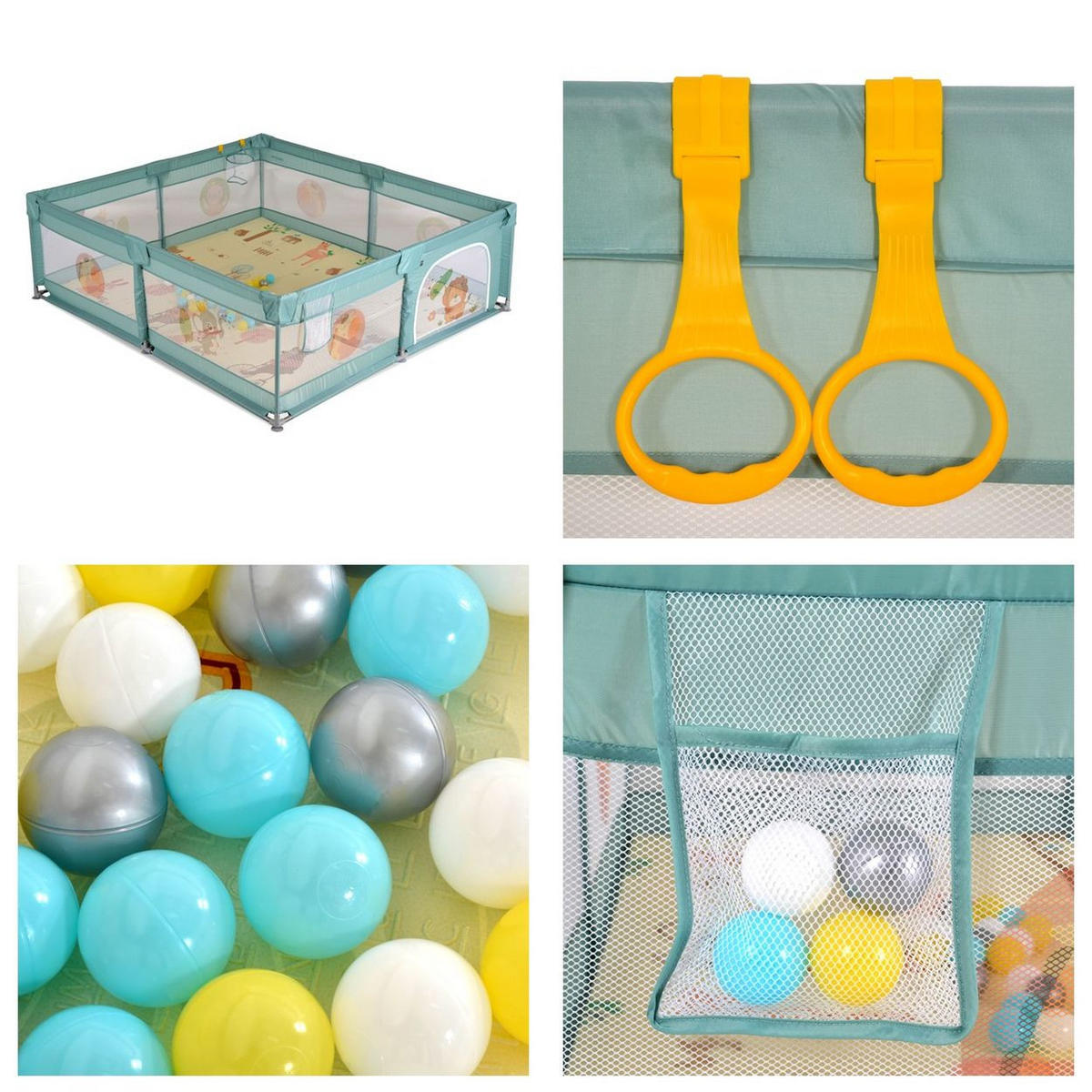 LAUFSTALL GameZone grün 180 x 200 cm, Bällebad, Basketballkorb, Spielmatte, klappbar - Grün, Metall (180/64/200cm) - Moni