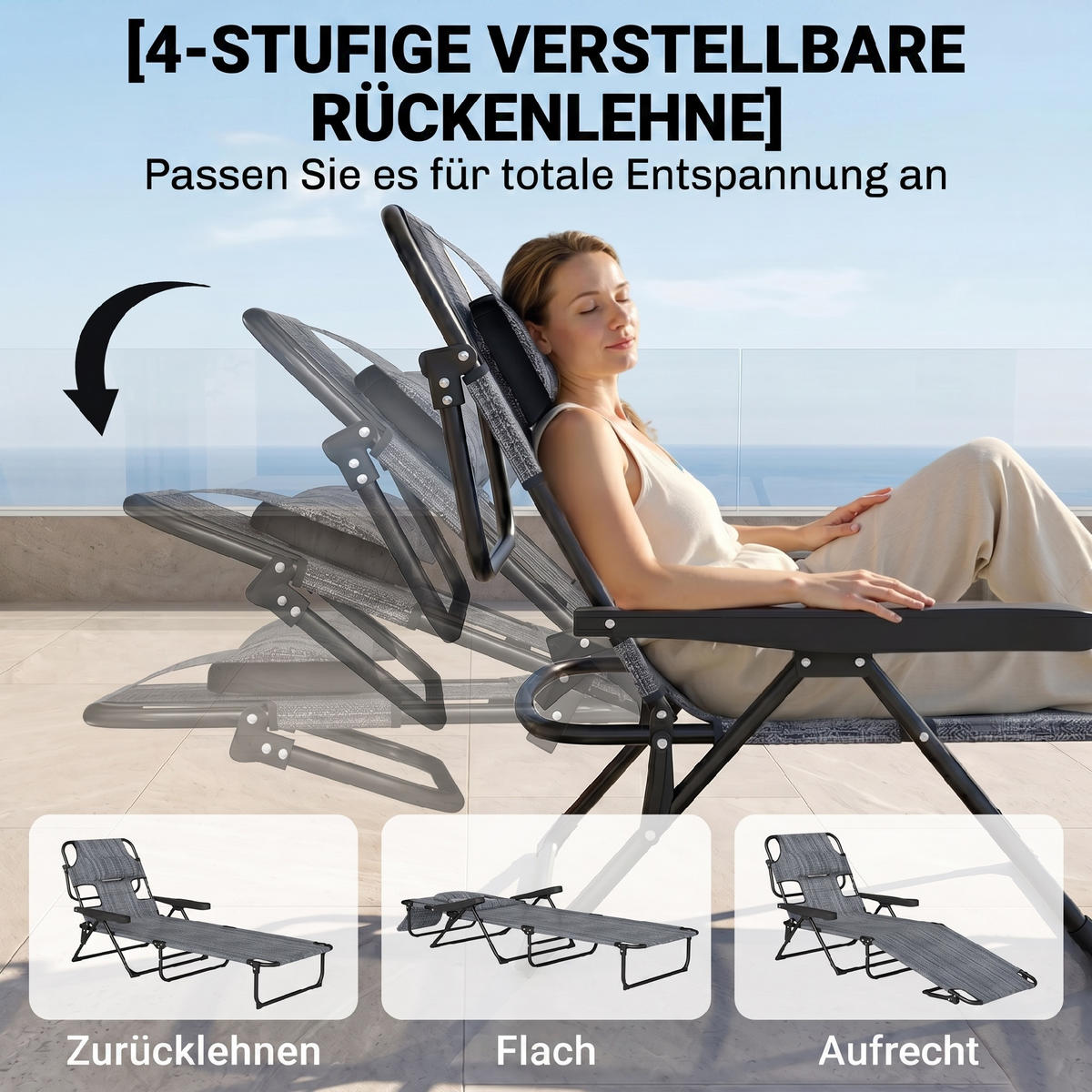 GARTENLIEGE Grau 1 Stück - Grau, Textil (72/89/145cm) - GiPP