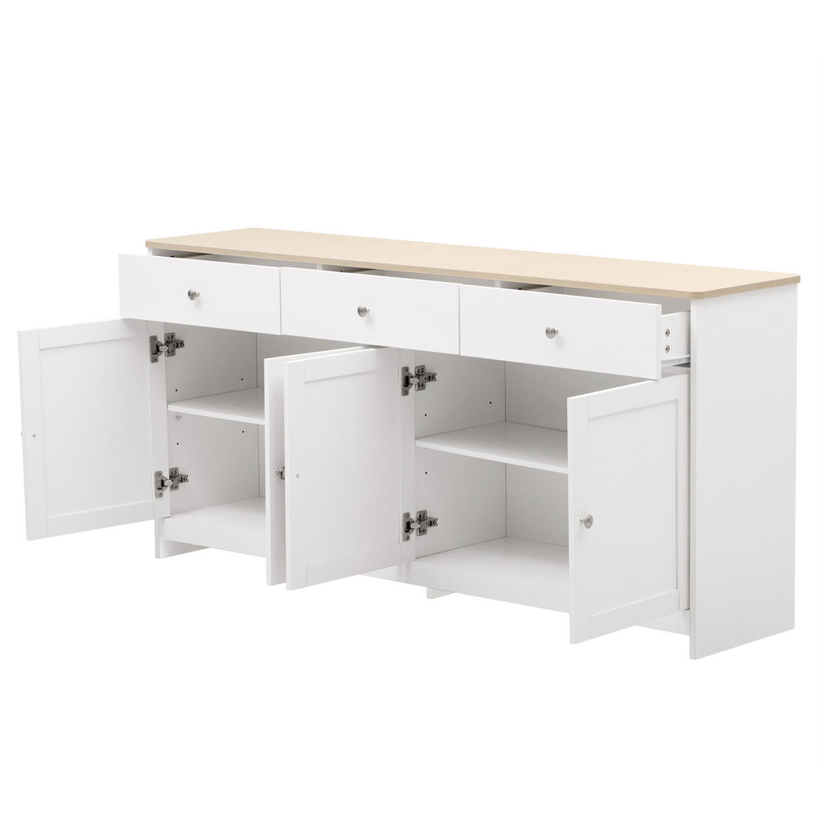 SIDEBOARD 160/37/75 cm Weiß und Holzfarben aus MDF mit 3 Schubladen - Weiß, Holzwerkstoff (37/75/160cm) - OKMYHOME