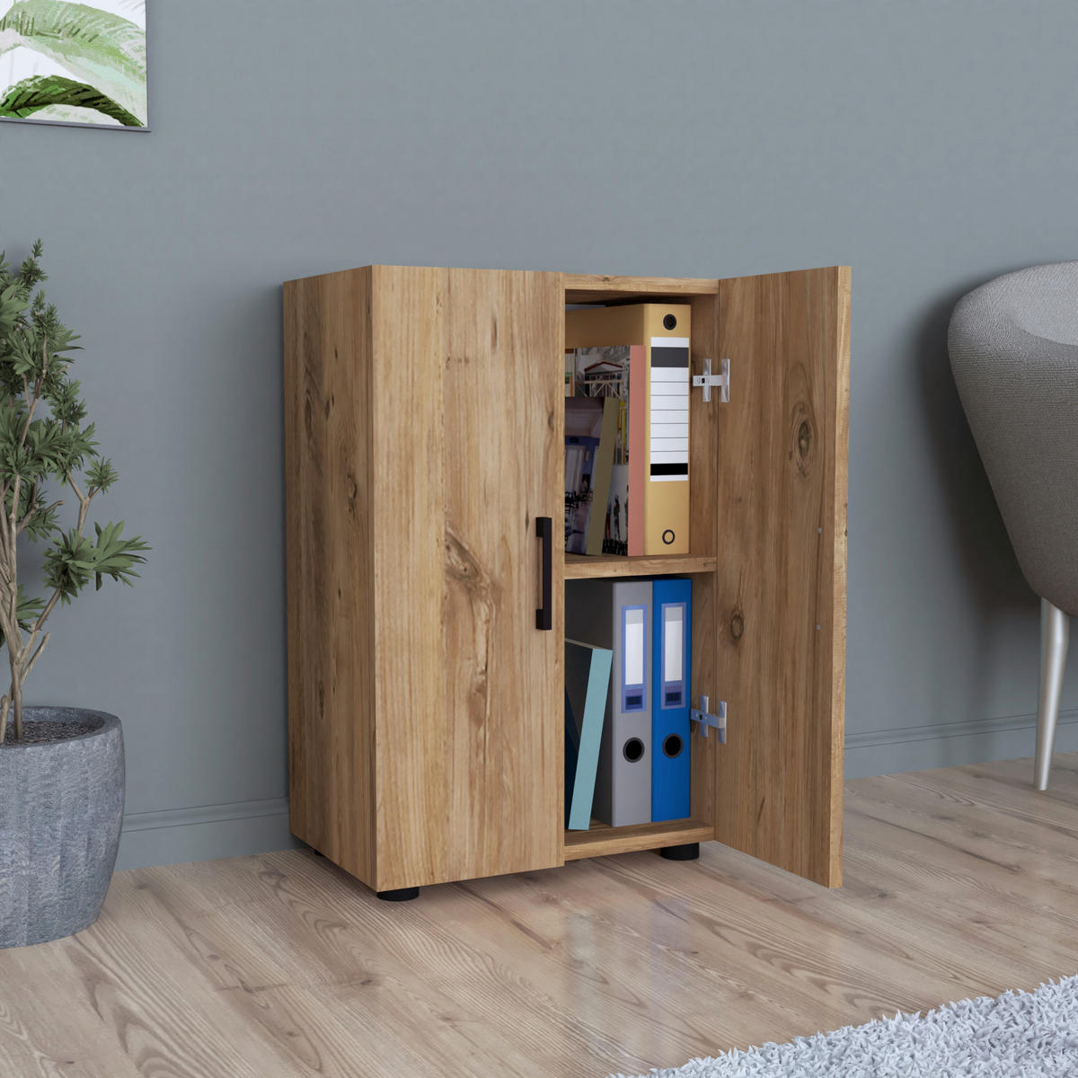 MEHRZWECKSCHRANK Åsnes - Eichefarben, Holzwerkstoff (49/74/32cm) - [en.casa]