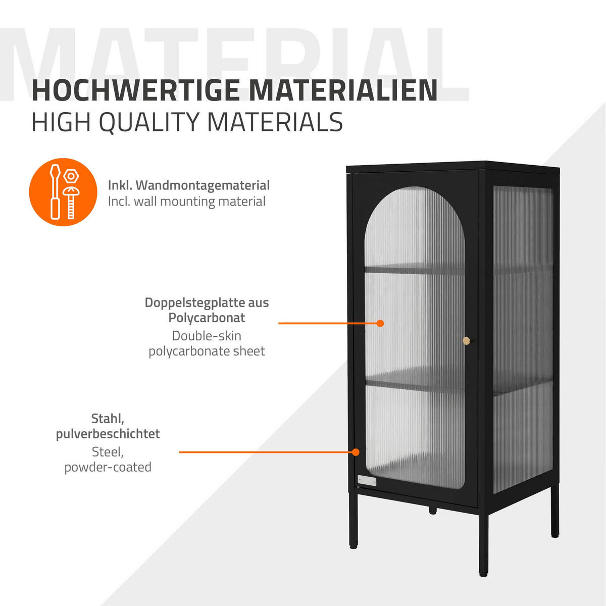 VITRINENSCHRANK Schwarz 42/40/102,5 cm - Schwarz, Metall (40/102.5/42cm) - ML-DESIGN