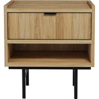 NACHTTISCH Evron mit 1 Schublade, Hikora Eiche - Eichefarben/Schwarz, Holzwerkstoff/Metall (51/55/40cm) - Beautysofa