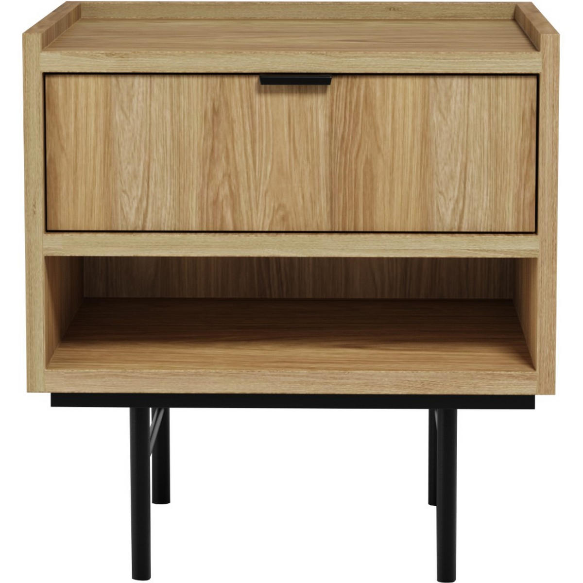 NACHTTISCH Evron mit 1 Schublade, Hikora Eiche - Eichefarben/Schwarz, Holzwerkstoff/Metall (51/55/40cm) - Beautysofa