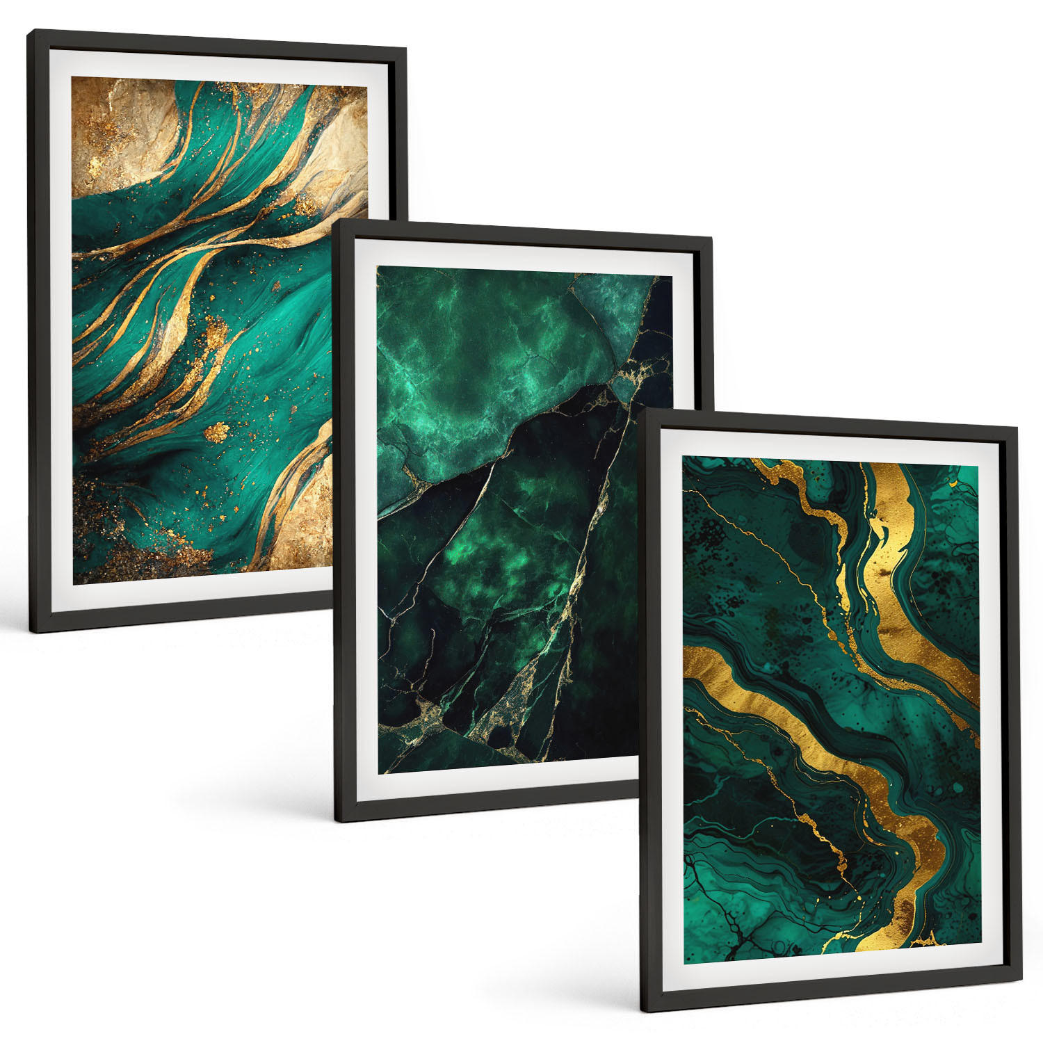 BILDER SET 3er Set - 40x60 cm Schwarzer Rahmen - Elegante Steinmuster - Schwarz, Kunststoff (40/60cm) - TULUP