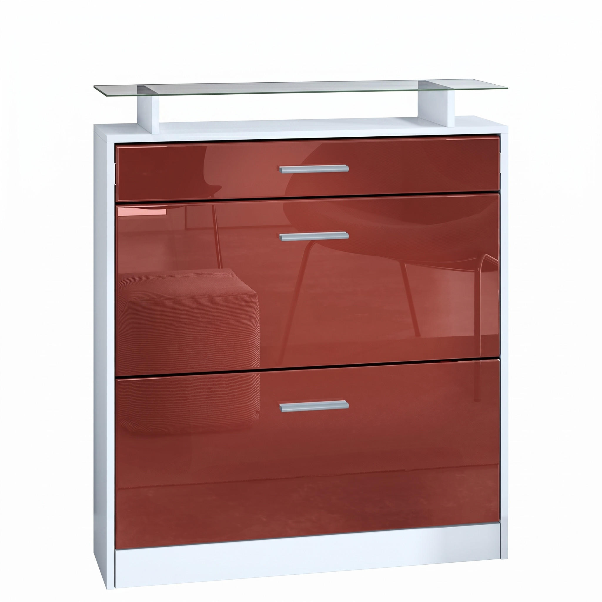 ORMARIĆ za cipele Loret Bijela mat/Bordo visoki sjaj (89 x 104 x 23 cm) - bordo, drvni materijal (89/104/23cm) - Vladon