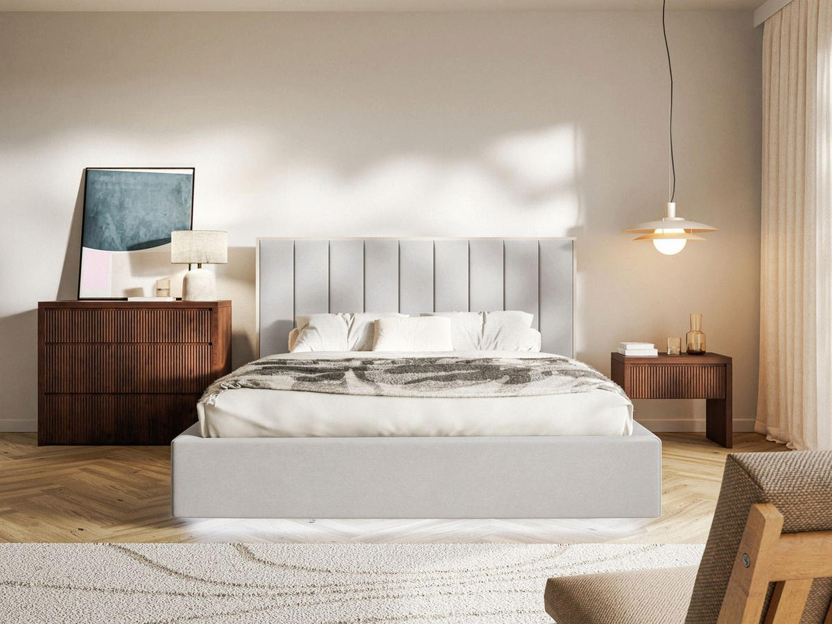 POLSTERBETT Togents Hellgrau mit Veloursbezug und LED, 140x200 cm - Hellgrau, Textil (140/200cm) - Selsey